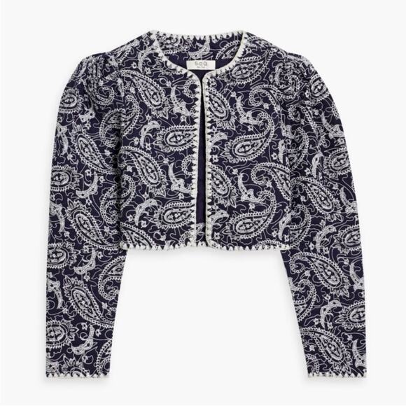 Sea NY Sz XS Theodora Cropped Quilted Embroidered Jacket Blue Paisley - Picture 9 of 9